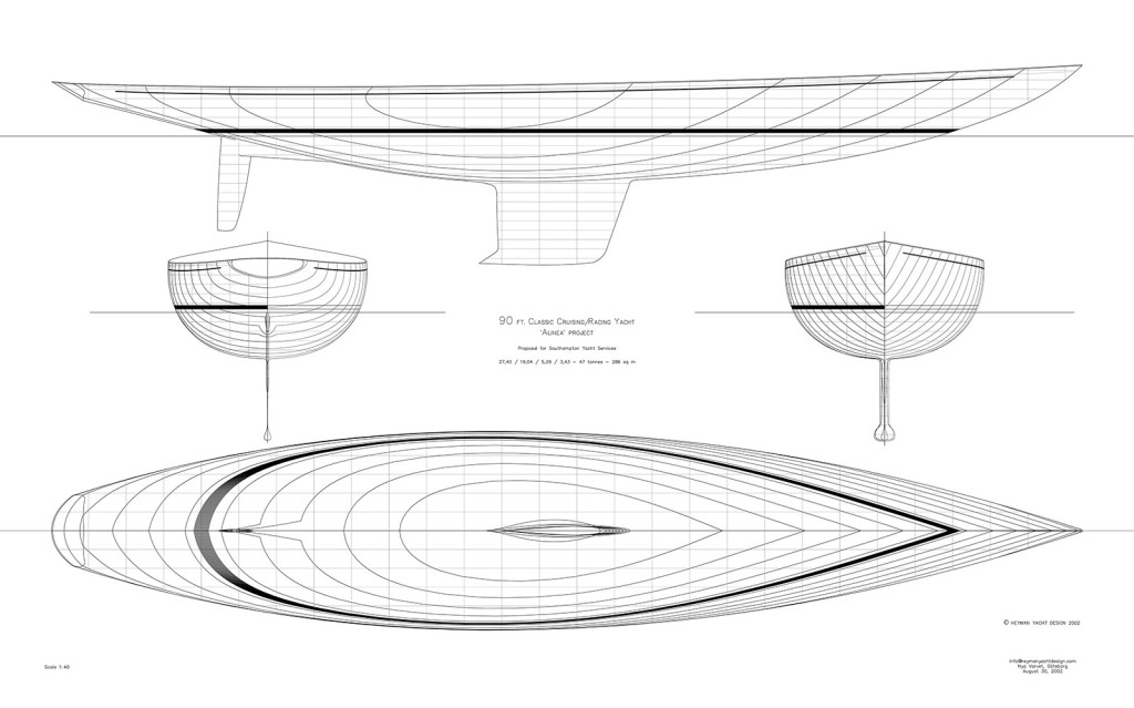 90' Classic lines drawing (c) Heyman Yachts
